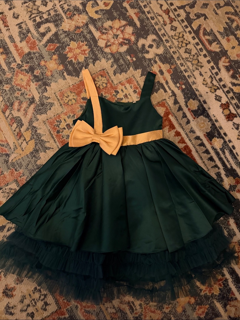 Gorgeous Girls Green Ball gown Tutu Princess Party Dress with Gold Bow